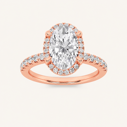2CT Oval Cut Lab Grown Diamond Halo Side Stone Ring