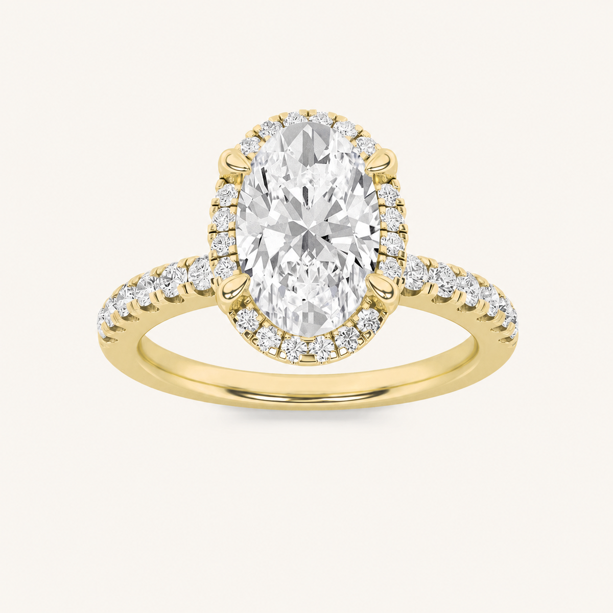 2CT Oval Cut Lab Grown Diamond Halo Side Stone Ring