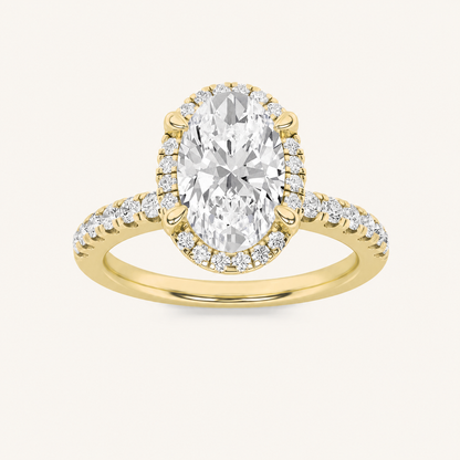 2CT Oval Cut Lab Grown Diamond Halo Side Stone Ring