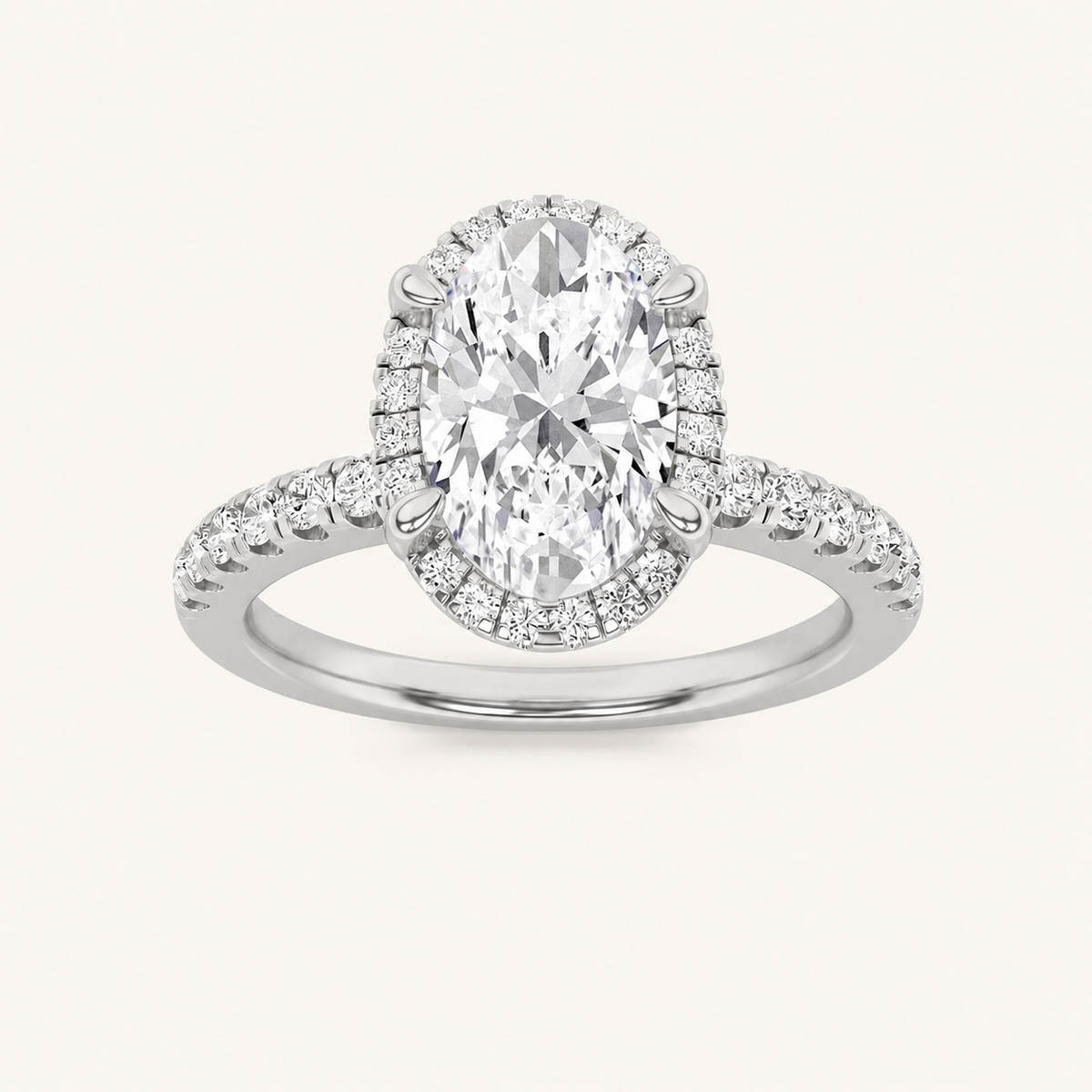2CT Oval Cut Lab Grown Diamond Halo Side Stone Ring