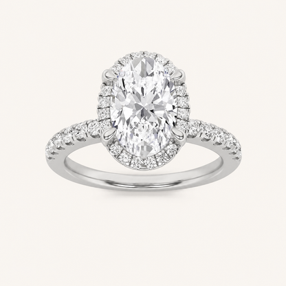 2CT Oval Cut Lab Grown Diamond Halo Side Stone Ring