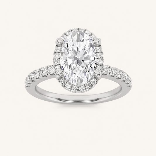 2CT Oval Cut Lab Grown Diamond Halo Side Stone Ring
