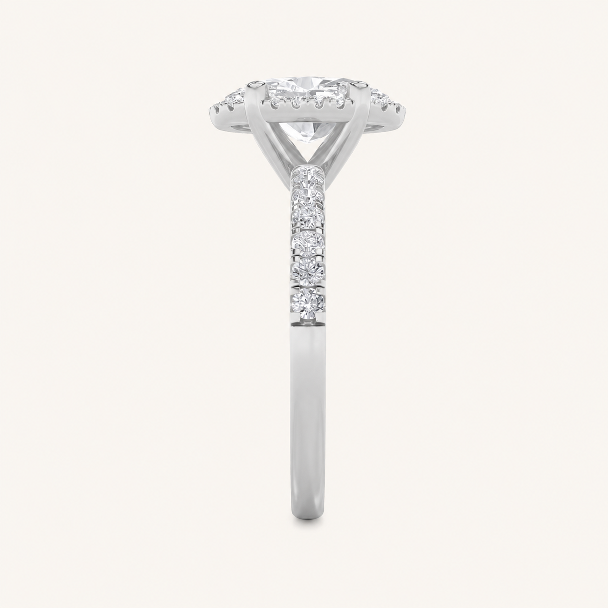 2CT Oval Cut Lab Grown Diamond Halo Side Stone Ring