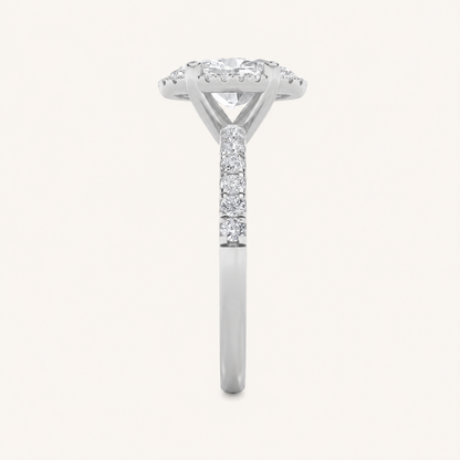 2CT Oval Cut Lab Grown Diamond Halo Side Stone Ring