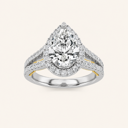 2 CT Pear Cut Lab Grown Diamond Split Shank Halo Side Stone Ring