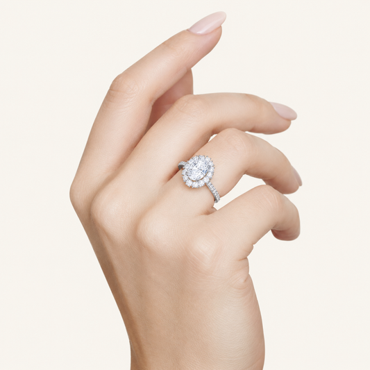 4CT Oval Cut Lab Grown Diamond Bold Classic Halo Side Stone Ring