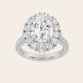 4CT Oval Cut Lab Grown Diamond Bold Classic Halo Side Stone Ring