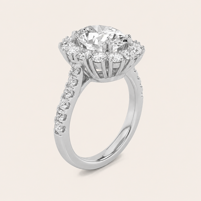 4CT Oval Cut Lab Grown Diamond Bold Classic Halo Side Stone Ring