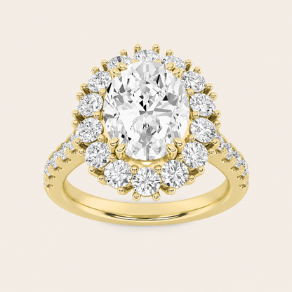 4CT Oval Cut Lab Grown Diamond Bold Classic Halo Side Stone Ring