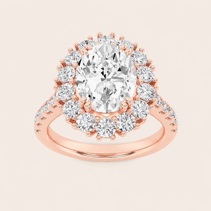 4CT Oval Cut Lab Grown Diamond Bold Classic Halo Side Stone Ring