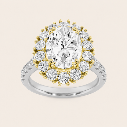 4CT Oval Cut Lab Grown Diamond Bold Classic Halo Side Stone Ring