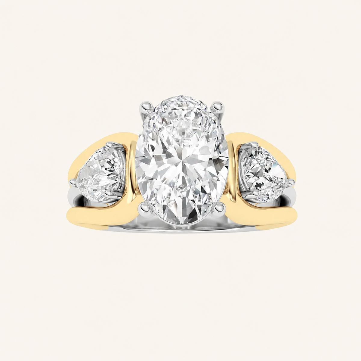 3CT Oval Cut Lab Grown Diamond Tri Color Solitaire Ring