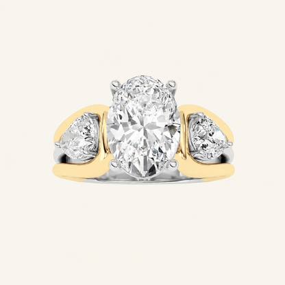 3CT Oval Cut Lab Grown Diamond Tri Color Solitaire Ring