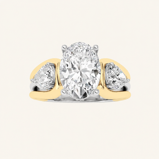 3CT Oval Cut Lab Grown Diamond Tri Color Solitaire Ring