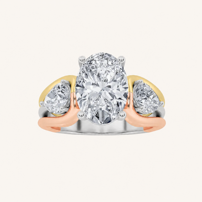 3CT Oval Cut Lab Grown Diamond Tri Color Solitaire Ring