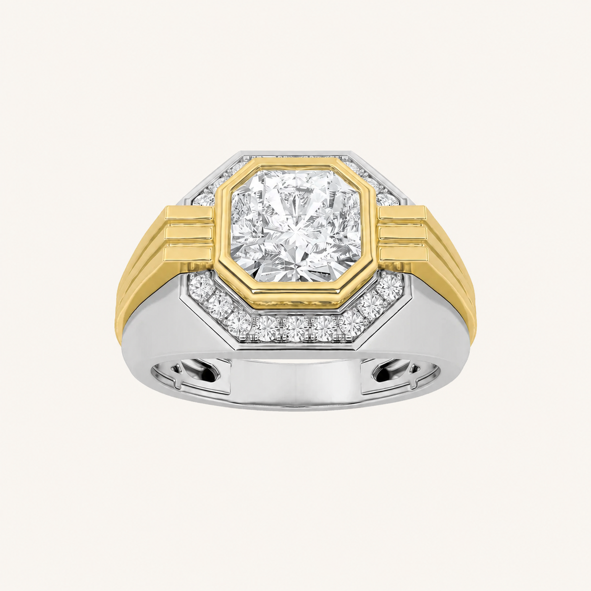 3CT Octagon Cut Lab Grown Diamond Halo Men's Ring