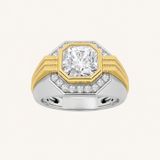 3CT Octagon Cut Lab Grown Diamond Halo Men's Ring