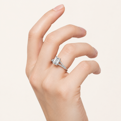 4CT Emerald Cut Lab Grown Diamond Side Stone Ring