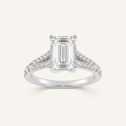 4CT Emerald Cut Lab Grown Diamond Side Stone Ring