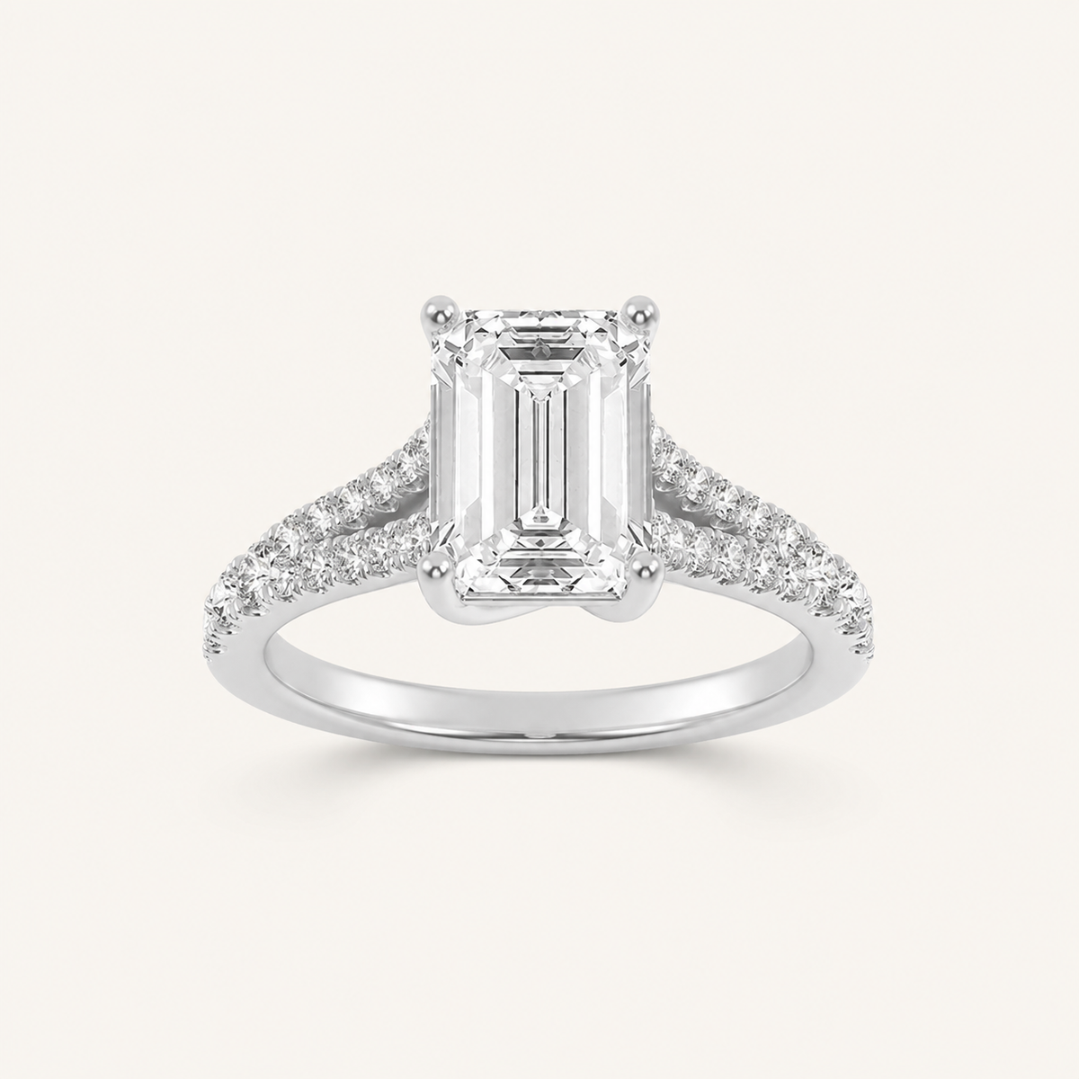2 CT Emerald Cut Lab Grown Diamond Side Stone Ring