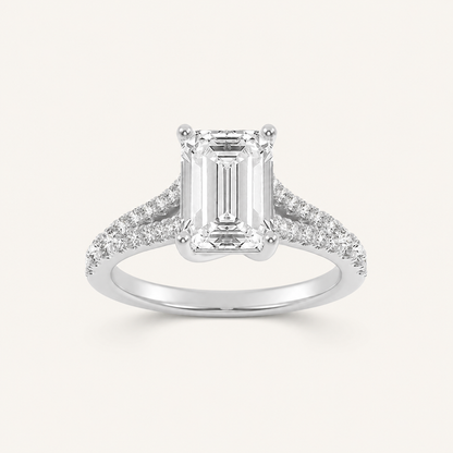 2 CT Emerald Cut Lab Grown Diamond Side Stone Ring