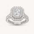 2 CT Radiant Cut Lab Grown Diamond Halo Side Stone Ring
