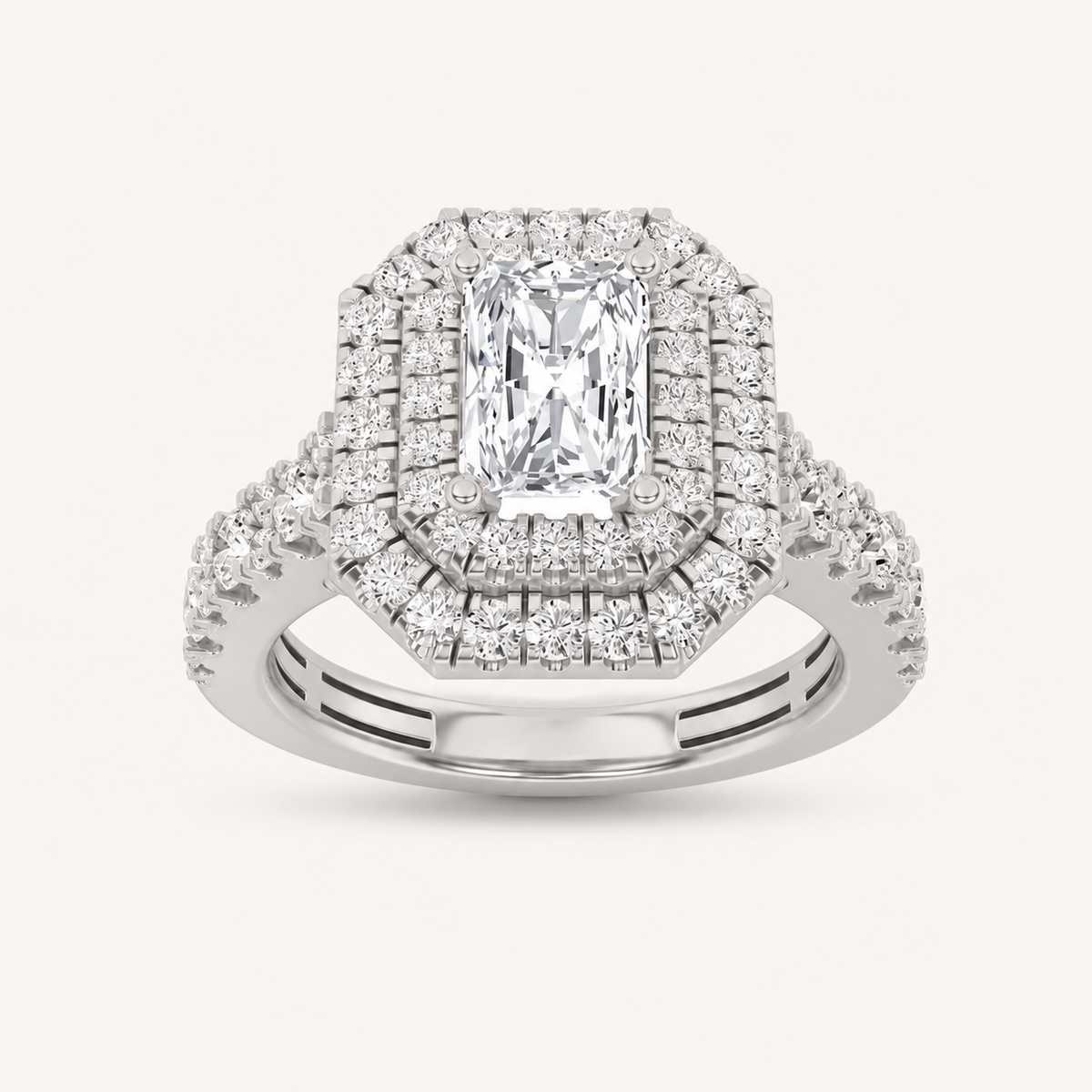 2 CT Radiant Cut Lab Grown Diamond Halo Side Stone Ring