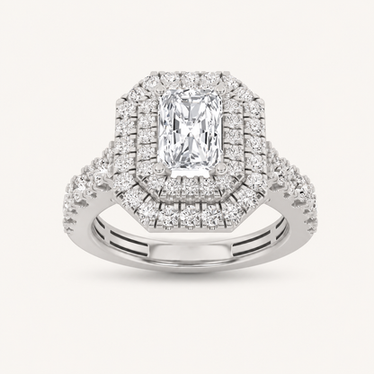 2 CT Radiant Cut Lab Grown Diamond Halo Side Stone Ring