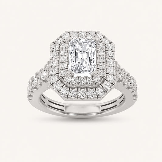 2 CT Radiant Cut Lab Grown Diamond Halo Side Stone Ring