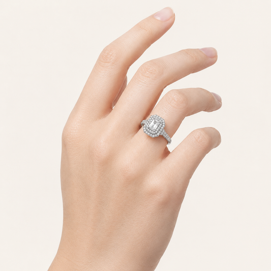 2 CT Radiant Cut Lab Grown Diamond Halo Side Stone Ring