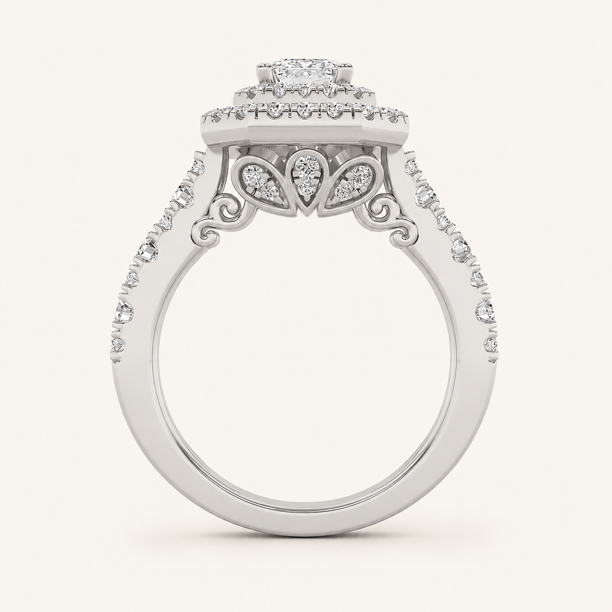 2 CT Radiant Cut Lab Grown Diamond Halo Side Stone Ring