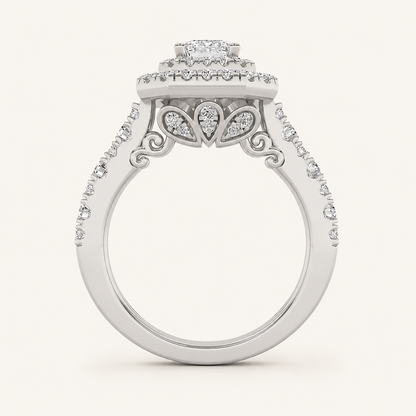 2 CT Radiant Cut Lab Grown Diamond Halo Side Stone Ring