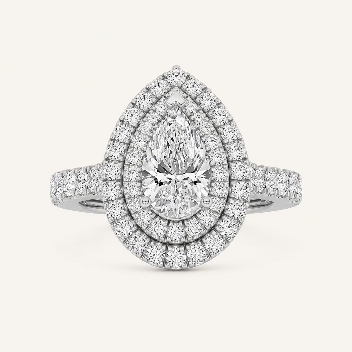 2 CT Pear Cut Lab Grown Diamond Halo Side Stone Ring
