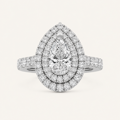 2 CT Pear Cut Lab Grown Diamond Halo Side Stone Ring