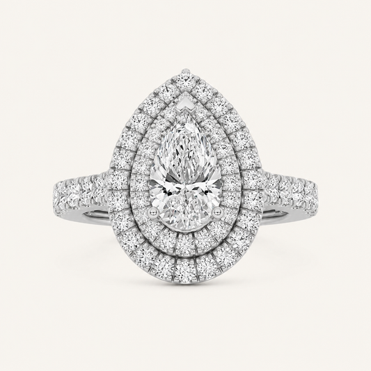 2 CT Pear Cut Lab Grown Diamond Halo Side Stone Ring