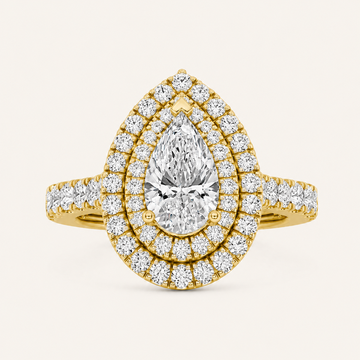 2 CT Pear Cut Lab Grown Diamond Halo Side Stone Ring
