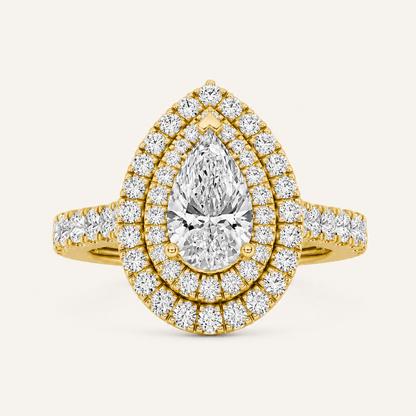 2 CT Pear Cut Lab Grown Diamond Halo Side Stone Ring