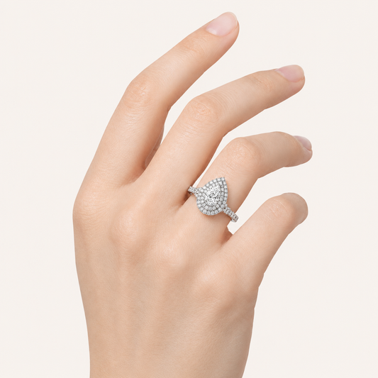 2 CT Pear Cut Lab Grown Diamond Halo Side Stone Ring