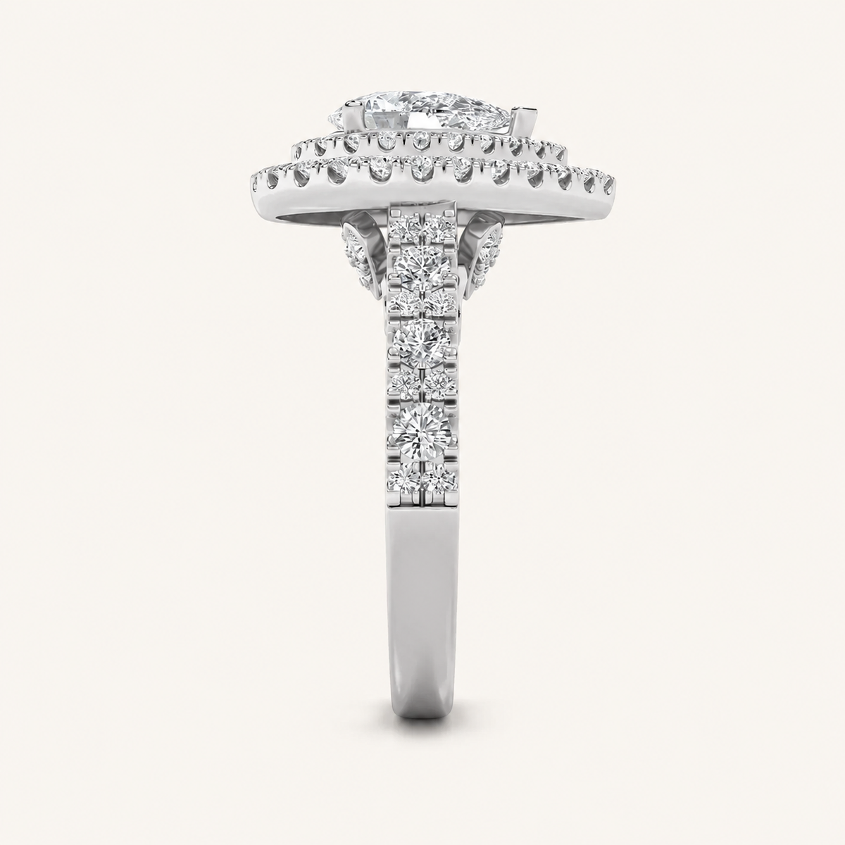 2 CT Pear Cut Lab Grown Diamond Halo Side Stone Ring