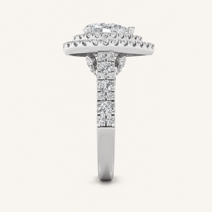 2 CT Pear Cut Lab Grown Diamond Halo Side Stone Ring