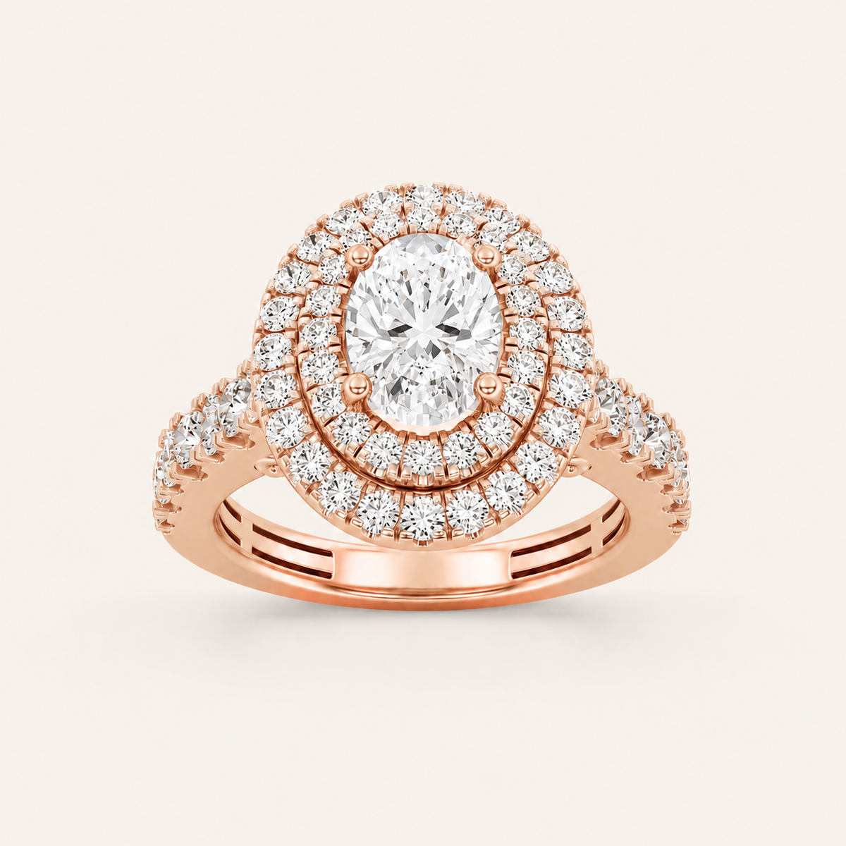 2 CT Oval Cut Lab Grown Diamond Halo Side Stone Ring