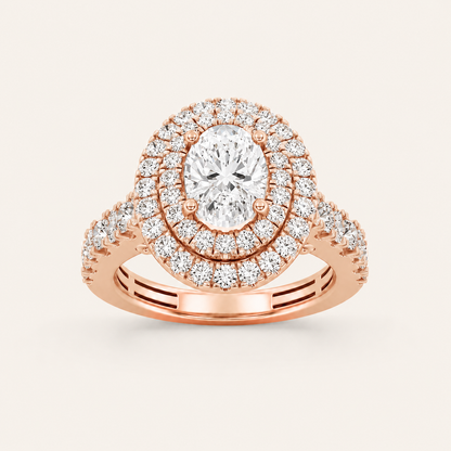 2 CT Oval Cut Lab Grown Diamond Halo Side Stone Ring