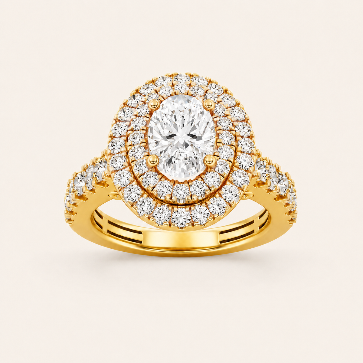 2 CT Oval Cut Lab Grown Diamond Halo Side Stone Ring