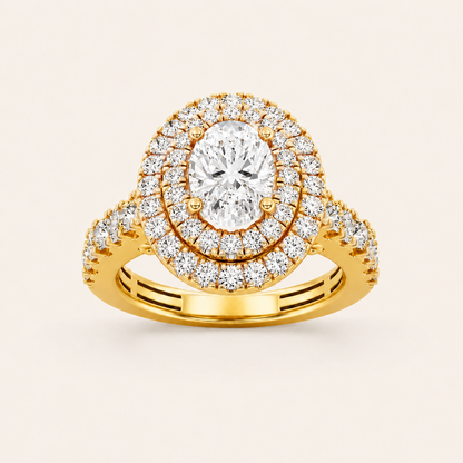 2 CT Oval Cut Lab Grown Diamond Halo Side Stone Ring
