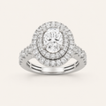 2 CT Oval Cut Lab Grown Diamond Halo Side Stone Ring
