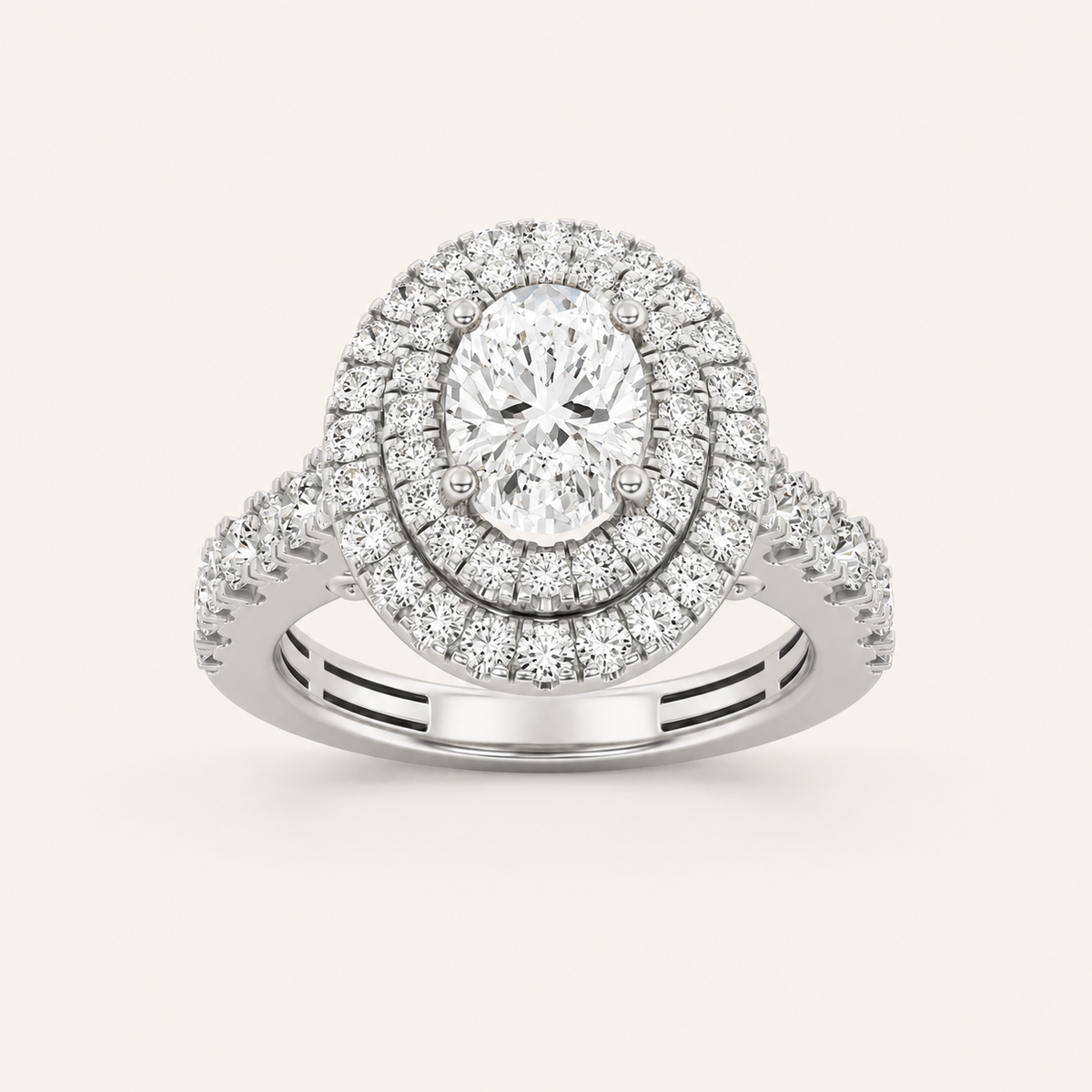 2 CT Oval Cut Lab Grown Diamond Halo Side Stone Ring