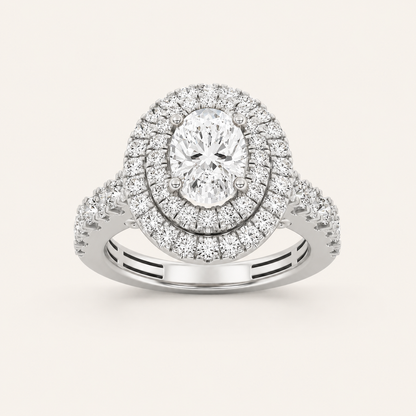 2 CT Oval Cut Lab Grown Diamond Halo Side Stone Ring
