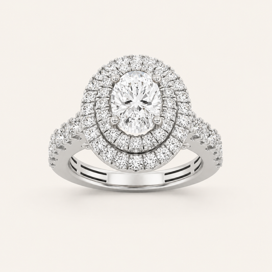 2 CT Oval Cut Lab Grown Diamond Halo Side Stone Ring