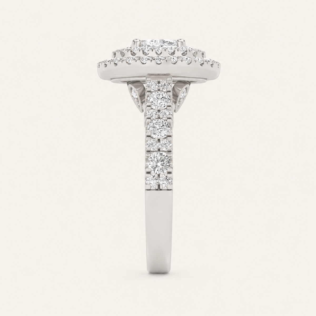 2 CT Oval Cut Lab Grown Diamond Halo Side Stone Ring
