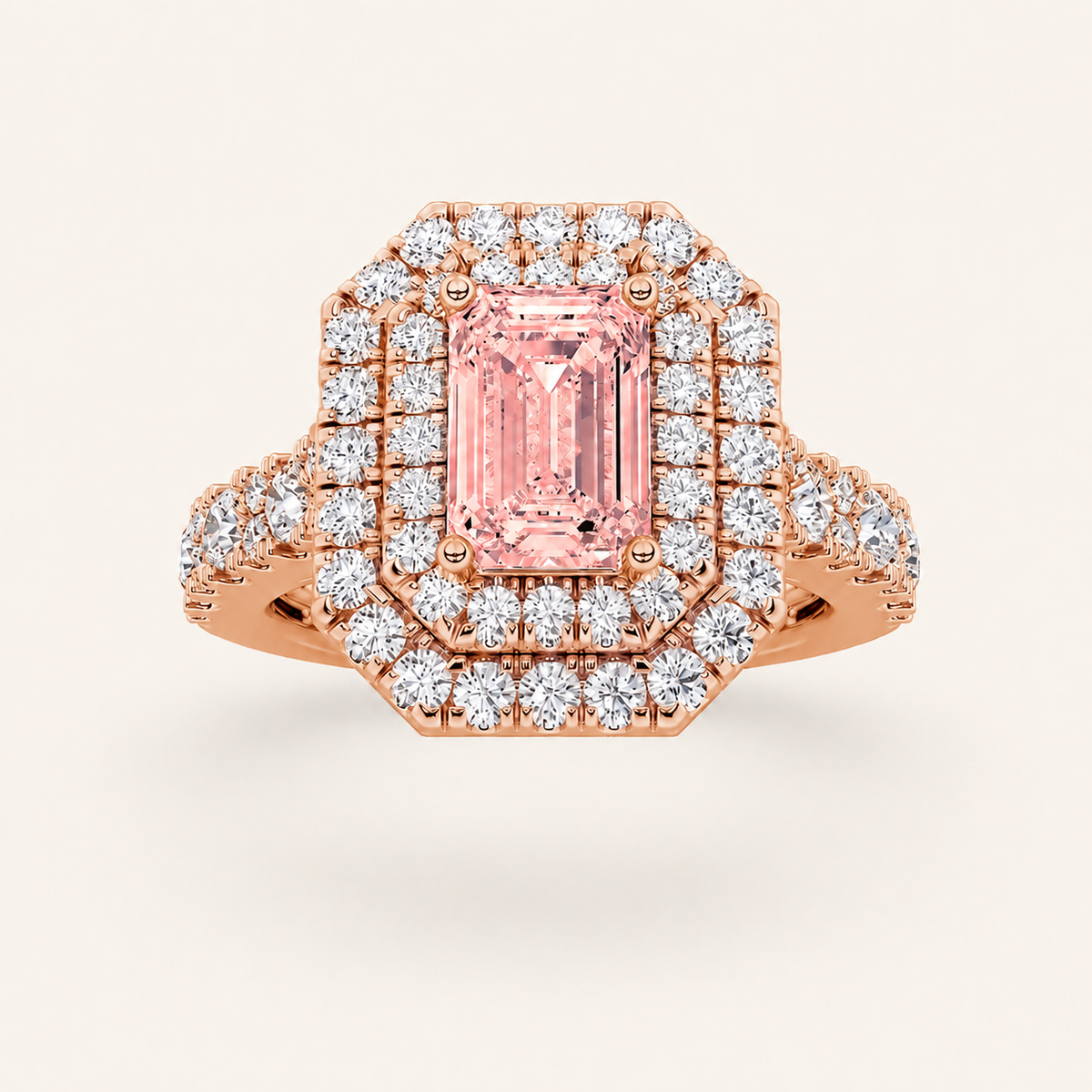 2 CT Emerald Cut Lab Grown Diamond Halo Side Stone Ring